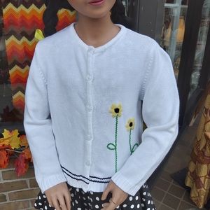 Gymboree Girl's White  Cotton Sweater Embroidered Daisies Cute Buttons